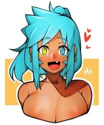 bust dark_skin female female looking_at_viewer open_mouth portrait ppapmang teal_hair