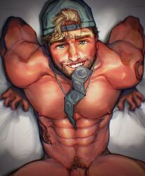 1boy abs bed blue_eyes boy_only boys_only cap cap_only cock cock_peek condom condom_in_mouth condom_wrapper condom_wrapper_in_mouth condom_wrappers dick dick_peek grand_theft_auto grand_theft_auto_vi hat hat_only jason_(gta) jason_duval jason_duval_(gta_vi) looking_at_camera male male_only milkbloc muscular muscular_male nipples penis penis_out penis_peek pubic_hair solo solo_focus solo_male stomach_tattoo tattoo tattoo_on_stomach