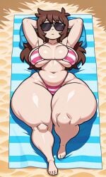 ai_generated bare_feet bare_foot barefeet barefoot beach beach_background beach_towel belly_button big_breasts big_thighs big_tits big_titties bikini bikini_bottom bikini_top bottom_heavy bottom_heavy_female breasts brown_hair curvaceous curvy curvy_female curvy_figure fat_thighs female female_focus female_human female_only full_body hands_behind_head hips hips_wider_than_shoulders huge_thighs human human_female human_focus human_only knee_up large_breasts large_thighs large_tits large_titties light-skinned_female light_skin long_hair lying_on_back navel sexy sexy_body sexy_female shannon_gurr shgurr slim_waist solo solo_female solo_focus solo_human striped_bikini striped_bikini_bottom striped_bikini_top sunglasses tagme thick_thighs thighs tits titties waist wide_hips youtube youtube_avatar youtuber youtuber_girl