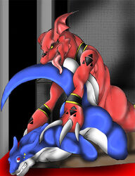 2008 anal digimon digimon_(species) fan_character fireguilmon flamedramon male male/male randomdragon red_eyes yellow_eyes