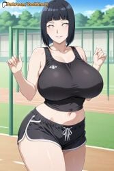 1girls ai_generated ass ass_focus black_hair boruto:_naruto_next_generations breasts cosplay curvy curvy_figure female female_only hinata_hyuuga huge_ass huge_breasts hyuuga_hinata innie_pussy light-skinned_female mature_female mother naruto naruto_(classic) naruto_(series) naruto_shippuden room short_hair smile thong thong_only uzumaki_hinata zadbhell