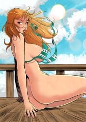 1girls ass big_ass big_breasts bikini_top breasts dani_docampo female female_only huge_breasts nami_(one_piece) one_piece orange_hair solo wardrobe_malfunction