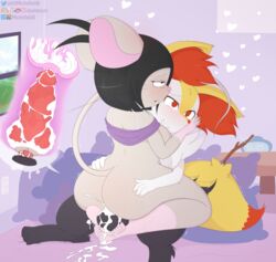 1boy 1girls 2019 ahe_gao animal_genitalia animal_penis anthro anthro_penetrated ass ball_fondling balls bed black_fur black_hair bodily_fluids braixen breasts brown_eyes brown_fur clothing cum cum_in_pussy cum_in_uterus cum_inside cum_on_penis dashboom duo erection eyewear feet feet_on_balls female fondling fur genital_fluids glasses hair heart heart-shaped_pupils hi_res huge_penis internal interspecies knot knotting male mammal michelle_(dashboom) mouse nintendo orange_eyes orgasm original_character patreon penetration penis pillow pokémon_(species) pokemon pokemon_(species) pokemon_xy pokephilia pussy red_fur rodent sex shirt shirt_lift testicles text thick_thighs trembling uterus vaginal_penetration video_games watermark white_fur wide_hips x-ray