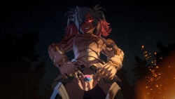 1girl 3d absurdres armor assertive_female blender_(medium) blue_hair breastplate breasts coif commission commissioner_upload evil_grin evil_smile female_pubic_hair fire fire_emblem fire_emblem_fates forest from_below gauntlets glowing glowing_eye gradient_hair grin hair_over_one_eye highres honstropy leggings looking_at_viewer multicolored_hair nature night outdoors peri_(fire_emblem) pink_hair pov presenting_own_pussy pubic_hair pussy pussy_juice sharp_teeth short_twintails shoulder_armor sky small_breasts smile solo spread_legs standing star_(sky) starry_sky teeth torn_clothes torn_leggings twintails two-tone_hair