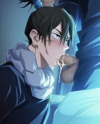 ai_generated blowjob cum cum_in_mouth jujutsu_kaisen kokichi_muta mechamaru sucking_penis yaoi