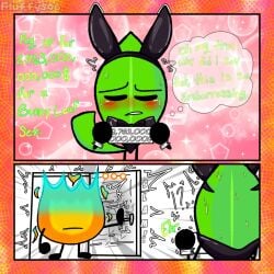 battle_for_dream_island bfdi blush blushing bunny bunny_costume bunny_ears bunny_girl door_open firey_(bfdi) firey_hair fuzzy_fluffs imminent_sex jacknjellify jnj leafy_(bfdi) object_show object_shows suit