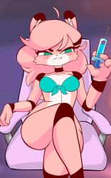 <1_second_video 10:16 1girls animated anthro bikini_top bottomless breasts clothing crossed_legs diives female furry holding_object short_playtime shorter_than_10_seconds sitting sitting_on_chair solo syringe tagme tied_top tiger_girl topwear vaccine vertical_video video xigua_(diives) xingzuo_temple