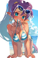 all_fours bikini large_breasts life_is_pi purple_hair shantae shantae_(character) tagme