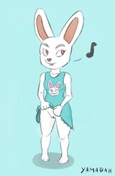 animal_crossing anthro clothed clothing clothing_lift digital_media_(artwork) female fur hi_res lagomorph leporid mammal musical_note nintendo pussy rabbit red_eyes ruby_(animal_crossing) simple_background solo video_games yamagah