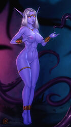 1girls 2019 abs areolae blizzard_entertainment breasts cum cum_on_breasts female female_only freli looking_at_viewer night_elf nipples nude pussy queen_azshara solo tentacle tiptoes warcraft world_of_warcraft