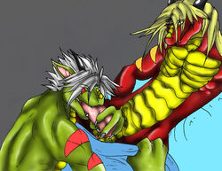 2008 bed dragon dragonfire_(character) fellatio male male/male oral penile penis randomdragon randomdragon_(character) sex yellow_eyes