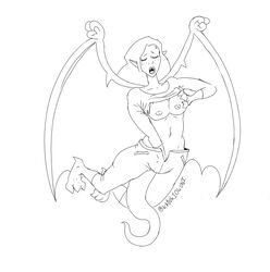 disney elisa_maza gargoyles masturbating masturbation monochrome nipples rough_sketch sketch warm_up wings