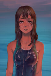 after_sex cum cum_on_body cum_on_breasts cum_on_face cum_on_hair cum_on_swimsuit empty_eyes female hajimehonda25 long_hair one-piece_swimsuit realistic swimsuit