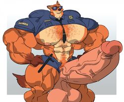 2019 abs anthro balls bara barazoku baton biceps big_balls big_muscles big_nipples big_pecs big_penis black_nose body_hair boner brown_fur canid canine chest_hair clothed clothing disney erection eyewear fox fur glasses huge_balls huge_cock huge_muscles humanoid_penis hyper hyper_balls hyper_muscles hyper_penis male male_only mammal muscular muscular_male nick_wilde nipples orange_fur pecs penis pink_balls pink_nipples pink_penis police police_uniform pubes remert simple_background smile solo sunglasses thick_penis thick_thighs uniform vein veiny_penis zootopia