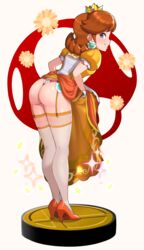 1girls amiibo artist_name ass back bent_over big_ass blue_eyes breasts brown_hair bubble_butt clothing crown dress dress_lift earrings eye_contact female female_only figure garter_straps gloves grin hair heels high_heels highres human jewelry long_hair looking_at_viewer looking_back mario_(series) nintendo orange_shoes panties pink_panties pose presenting presenting_hindquarters princess princess_daisy royalty sarukaiwolf shoes small_breasts smile solo standing super_mario_bros. super_smash_bros. teeth text thick_thighs thighhighs thighs thong video_games watermark white_background white_thighhighs wide_hips yellow_dress