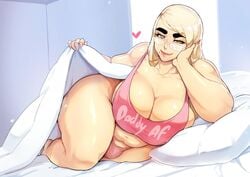 1futa ass balls_in_panties beauty_mark bed blonde_hair blue_eyes breasts bulge cleavage donaught fajji flaccid futa_only futanari glasses heart huge_ass huge_breasts hyper hyper_breasts long_hair naughty_face overweight overweight_futanari panties panty_bulge penis penis_in_panties penis_under_clothes seductive seductive_smile smile solo_futa thick_thighs