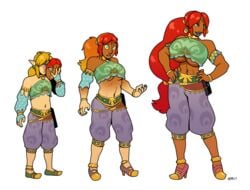 1boy 1girls 2017 abs alternate_breast_size alternate_skin_color bare_calves bimbo bimbo_body bimbofication bimbofied blackshirtboy breasts breath_of_the_wild calves canon_crossdressing clothed corruption crossdressing deviantart ebonization female gender_transformation gerudo gerudo_link gerudo_mask gerudofication girly hair_growth high_heels huge_breasts link link_(breath_of_the_wild) male_to_female mask mtf_transformation muscular muscular_female nintendo ponytail race_swap red_hair rule_63 solo text the_legend_of_zelda thick_thighs transformation underboob watermark wide_hips