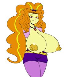 1girls adagio_dazzle areolae arms_behind_back big_breasts breasts breasts_out equestria_girls eyeshadow friendship_is_magic hairband hasbro huge_breasts large_breasts long_hair looking_at_viewer my_little_pony necklace nipples orange_hair pink_eyes reiduran siren_gem smile smirk smirking