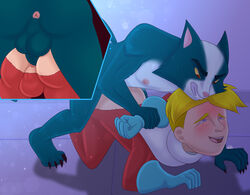 absurd_res all_fours anal anal_sex anthro anthro_penetrating anthro_penetrating_human avocato blonde_hair blue_eyes blue_fur blush bodily_fluids claws clenched_teeth close-up clothing damian5320 duo felid final_space front_view fur gary_goodspeed gay hair half-closed_eyes hand_behind_back hi_res human human_on_anthro human_penetrated interspecies male male/male males_only mammal multicolored_fur muscular muscular_male nipples nude open_mouth penetration pink_nose pinned red_eyes rough_sex sex signature sweat teeth torn_clothing ventrexian white_fur yaoi yellow_sclera