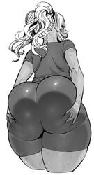 1girls ass ass_dough ass_grab ass_support big_ass breasts curvy dark-skinned_female dark_elf dark_skin deep_skin elf elf-san_wa_yaserarenai fat_ass female hands_on_ass huge_ass humanoid kuroeda long_hair looking_back monochrome plump pointy_ears sketch sweat synecdoche thick_thighs twintails wet white_hair wide_hips