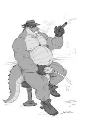 3:4 alligator alligatorid anthro aroused aroused_face aroused_male aroused_smile balls barazoku bedroom_eyes beer_belly belly biceps big_belly big_muscles big_pecs black_and_white black_boots black_clothing black_footwear black_gloves black_handwear black_mask bodily_fluids boots cigar cigar_smoke clothing cocky cocky_grin cowboy cowboy_boots cowboy_hat cowboy_outfit criminal crocodilian cum cum_on_ground cum_pool cumshot dominant dominant_anthro dominant_male ejaculation erection fangs fangs_bared flirting flirting_look flirting_with_viewer fondling_penis footwear genital_fluids genitals gloves grabbing_own_penis grin grinning_at_viewer grope hand_on_penis handwear hat headgear headwear hi_res holding_cigar holding_object holding_own_penis holding_penis inviting inviting_to_sex inviting_viewer looking_at_viewer looking_pleasured madboart male manly mask masked_male masturbation monochrome musclegut muscular muscular_anthro muscular_arms muscular_male muscular_thighs narrowed_eyes offering_sex offering_to_viewer old_west orgasm outlaw pecs penile penile_masturbation penis penis_grab penis_squeeze pose presenting presenting_body presenting_penis reptile robber rubbing_penis saloon scalie seducing_viewer seductive self_grope shoes showing_off_muscles simple_background sitting sitting_on_stool smile smiling_at_viewer smirk smirking_at_viewer smoke smoke_from_nose smoking smoking_cigar solo spurs stroking_penis taunting teeth thick_arms thick_thighs thief thief_outfit thug tough_guy trigger_(wordcaster) vein veiny_penis wearing_mask white_background wild_west