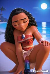 1girls ai_generated barefoot beach black_hair breasts closed_eyes clothing_aside dark-skinned_female dark_skin dildo dildo_in_pussy dildo_insertion dildo_riding disney disney_princess female female_masturbation full_moon hi_res jewelry lips long_hair lustboxai masturbation moana moana_2 moana_waialiki moon necklace night object_insertion ocean outdoors palm_tree panties panties_aside pussy pussy_juice sex_toy skirt sky solo squatting strapless sweat tribal tube_top uncensored underwear vaginal_insertion vaginal_masturbation vaginal_object_insertion vaginal_penetration very_dark_skin water
