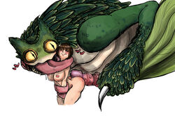 big_ass big_breasts big_butt big_penis bondage brown_eyes brown_hair dracophilia heart-shaped_pupils hunter lazynoodle_(artist) long_tongue monster monster_hunter monster_hunter_world pukei-pukei pukei_pukei tongue tongue_out zoophilia