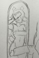 deltarune hiding_breasts holding_penis human_male_on_anthro_female human_on_anthro kris_(deltarune) mirror noelle_holiday penis_over_breasts selfie size_difference taking_picture tommiowo