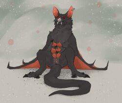2025 6_breasts absurd_res anus bat bat_ears bat_nose black_body black_fur blush breast_squeeze breasts claws crouching ear_piercing ear_ring earrings_only eyelashes fangs female feral ferocious_ferals fluffy_mane from_front_position fur genitals grey_body grey_fur hi_res leaf-nosed_bat looking_at_viewer mammal membrane_(anatomy) membranous_wings microbat multi_breast orange_vulva orange_wings piercing presenting presenting_anus presenting_vulva reclining_pose red_eyes ring_piercing semi-anthro signature simple_background solo squeezing tail tan_background teats teeth vampire_bat vulva wings yangochiropteran