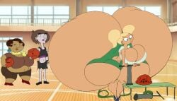 3girls air_inflation air_pump air_pump_in_butt animated ass ass_bigger_than_body ass_bigger_than_head ass_body ass_expansion ass_inflation biggestinflationfan blonde_hair blue_eyes breasts brown_hair butt_inflation cleavage female female_focus female_only gym gym_clothes gym_shorts gym_uniform helen_klench hips hyper hyper_ass hyper_breasts inflation inflation_fetish large_ass large_breasts meat_wall_(body_type) miracle_grohe shorts sit_down_shut_up spyrobiffy sue_sezno thick_thighs thighs wide_hips