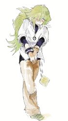 blue_eyes blush crossed_legs green_hair huff long_hair natural_harmonia_gropius open_mouth out_of_breath peeing peeing_self pokemon pokemon_bw pokemon_trainer ponytail rolled_back_eyes sweat sweatdrop urine wetting wetting_clothing wetting_self