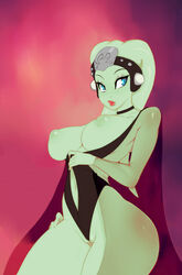 big_breasts blue_eyes breasts breasts_out doxy green_skin oola pinup pussy_floss shirt_pull star_wars twi'lek