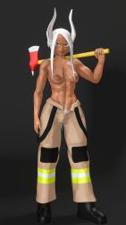 abs athletic_female boobs firefighter mirko miruko muscles muscular muscular_female my_hero_academia pubic_hair_peek rumi_usagiyama topless work_uniform ylknarf