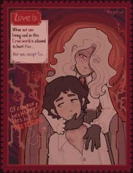 1boy 1girls aristocrat black_eyes black_hair bleeding blonde_hair caretaker caretaker_(kepchuk) disability dominant dominant_female domination female gloves kepchuk laying male massage pixel_art postcard red_eyes romantic scar sibylla_(kepchuk) smiling text valentine's_day wound wounded wounds yandere