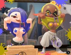 2girls 3d ai_generated belly_button belt big_forehead big_screen black_skin blue_clothes blue_eyebrows blue_hair blue_pasties boobs_out breasts breasts_out censored dark-skinned_female dark_skin dark_skinned_female deep_cut_(splatoon) dress_up exhibitionist female female_only forehead friends frye_(splatoon) frye_onaga girls grok grok_imagine hair_ornaments inkling inkling_girl light-skinned_female light_skin navel nintendo nintendo_switch octoling octoling_girl pointy_ears red_eyes shirt_up shiver_(splatoon) shiver_hohojiro shorts showing_boobs showing_tits splatoon splatoon_(series) splatoon_3 stand_up star_pasties teeth television tentacle tentacle_hair tits_out video_game video_game_character video_game_franchise yallahs80 yellow_clothes yellow_eyebrows yellow_eyes yellow_hair yellow_pasties