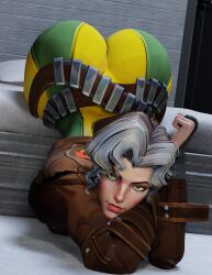 ass ass_over_shoulder belt big_ass bodysuit bomber_jacket brown_hair cpt-flapjack female female_only green_eyes huge_ass lips looking_at_viewer ltflapjack marvel marvel_rivals rogue_(marvel_rivals) rogue_(x-men) two-tone_hair white_hair x-men