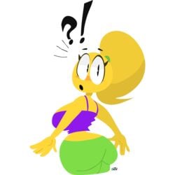 1girls artist_request ass emoji_(race) emoji_slut looking_back no_outlines pants solo solo_female tagme yellow_body yellow_hair yellow_skin yoga_pants