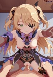 1boy 1girls ai_generated blk9201 blush breasts_out clitoris clothed_female_nude_male clothed_sex cowgirl_position cum cum_in_pussy cum_inside cumdrip eyepatch fischl_(genshin_impact) fishnets functionally_nude genshin_impact looking_at_viewer nude penis penis_in_pussy pov pussy pussy_cutout pussy_juice reaching_towards_viewer sex_with_viewer smile vaginal_penetration