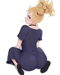 1girls ass ass_focus ass_in_dress back back_view big_ass black_dress blonde_hair blue_eyes brikot bubble_butt clothing collar dat_ass dress female female_only footwear hair huge_ass jujutsu_kaisen looking_back neckwear nishimiya_momo on_knees pekot shortstack solo solo_female thighs twintails white_background