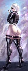 1girls heels high_heel_boots high_heels nier:_automata thick_ass thighhighs tuomashart white_hair yorha_2b