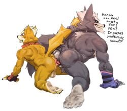 absurd_res anal anal_sex anthro anthro_on_anthro anthro_penetrated anthro_penetrating anthro_penetrating_anthro aroused aroused_by_another aroused_face aroused_smile ass ass_to_ass back_muscles balls bara barazoku biceps big_butt big_dom_small_sub big_muscles black_clothing black_gloves black_handwear blush blush_lines canid canine canis claws clothing cocky_grin concosive dialogue dirty dirty_feet dirty_talk dominant dominant_anthro dominant_male domination/submission duo english_text fangs fangs_bared fox fox_mccloud fur gay genitals gloves grey_body grey_fur grin handwear hi_res holding_tail kerchief knot knotted_penis knotting larger_anthro larger_male laugh looking_at_another looking_at_partner looking_back looking_back_at_another looking_back_at_partner looking_pleasured male male/male male_only male_penetrated male_penetrating male_penetrating_male mammal manhandling manly marking_territory mercenary mohawk mostly_nude mostly_nude_anthro mostly_nude_male multicolored_body multicolored_fur muscular muscular_anthro muscular_arms muscular_male muscular_thighs nintendo orange_body orange_fur penetration penile penile_penetration penis penis_in_ass pounding_ass purple_clothing purple_gloves purple_handwear raised_tail rear_view red_clothing red_gloves red_handwear red_kerchief roughhousing sex shocked simple_background size_difference smaller_anthro smaller_male smaller_penetrated smile smirk sneer star_fox submissive submissive_anthro submissive_male tail tail_grab taunting taunting_partner teasing teasing_partner teeth text thick_arms thick_thighs thug tough_guy two_tone_body two_tone_fur white_background white_body white_fur white_mohawk wolf wolf_o'donnell