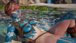 1girls 3d abs accurate_art_style aloy bare_breasts bare_nipples beta_(horizon_forbidden_west) body_paint bodypaint bondage_gear breasts facepaint female female_only game_screenshot ginger_hair green_eyes horizon_forbidden_west horizon_zero_dawn laying_down looking_at_viewer lying medium_breasts nude_female nude_mod official_style orange_hair red_hair ropes short_hair skinny toned toned_female tribal_clothing warpaint