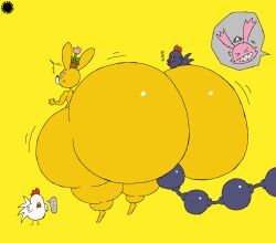 >_< aliasing anthro artist_logo artist_name ass avian bar_emanata big_butt bird blush blush_lines bubble_butt butt_expansion cheek_tuft chicken closed_eyes cookie_(the_adventures_of_cookie_and_cream) cream_(the_adventures_of_cookie_and_cream) crossbar_emanata curvy_figure digital_media_(artwork) ellipsis emanata expansion facial_markings facial_tuft fangs femboy feral flash_emanata fur galliform glistening glistening_butt grin head_markings hi_res hip_expansion hose hose_in_butt huge_butt huge_hips huge_thighs hyper hyper_butt hyper_hips hyper_thighs inflation lagomorph leporid logo male mammal markings muzzle_(marking) phasianid pink_body pink_fur plant_pot rabbit signature sleeping smile speech_bubble teeth text thatdawgmurray the_adventures_of_cookie_and_cream thick_thighs thigh_expansion tuft umbrella wide_hips yellow_body yellow_fur