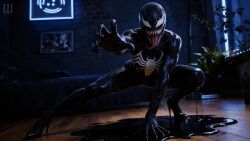 ai_assisted ai_generated black_goo black_skin female high_heels long_tongue marvel marvel_comics sharp_claws sharp_teeth she-venom spider-man_(series) symbiote symbiote_suit tripleize venom_(marvel) wallpaper watermark