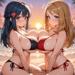 2026 2girls aegis_elysium afternoon ai-generated ai_art ai_generated ass beach big_breasts bikini blue_eyes blue_hair blushing_at_viewer blushing_female breasts brown_hair cleavage cloud clouds cute dawn_(pokemon) dawn_(pokemon_games) day female female_only game_freak hair_ornament headpiece hi_res high_quality high_res high_resolution hips horny hot huge_breasts large_breasts lewd long_hair mountain mountains multiple_girls naugty nintendo ocean ocean_waves ocean_waves_background pokemon pokemon_dpa pokemon_dppt pokemon_dppt_(anime) pokemon_trainer pokemon_xy pokemon_xy_(anime) rock rocks sand sea seaside seductive_look seductive_smile serena_(pokemon) serena_(pokemon_games) sexy sitting sky smiling smiling_at_viewer sun sunlight sunset sunshine symmetrical_docking thick_breasts thick_thighs thighs tiara very_long_hair water watermark waves wet