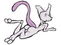 1boy 2_fingers 2_toes anal angry ass big_ears feet feline feral furry long_tail looking_away lying male male_only mewtwo murchik nintendo nude paws pokemon pokemon_(species) pokemon_rgby pose purple_fur sketch source_request tail testicles thin_waist white_background wide_hips