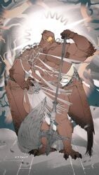 2026 5_fingers 9:16 anthro armpit_hair avian bara barely_visible_genitalia beak big_muscles big_treeeee biped bird body_hair brown_body brown_feathers claws colored elden_ring_nightreign feathered_wings feathers feet fingers fromsoftware genitals guardian_(nightreign) hi_res humanoid_hands male male_only muscular muscular_anthro muscular_male muscular_thighs navel signature solo solo_male talons toes wings