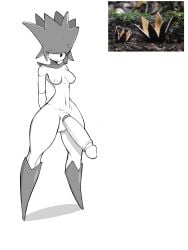 1futa 1girls areolae balls boobs breasts chorioactis_geaster_(mushroom) cock erection futa_only futanari greyscale hair_over_one_eye huge_cock humanoid humanoid_penis humanoidized megamor monster_girl mushroom_girl mushroom_hat mushroom_humanoid nipples penis reference_image solo stockings