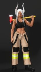 abs athletic_female clothed firefighter mirko miruko muscles muscular muscular_female my_hero_academia pubic_hair_peek rumi_usagiyama sports_bra work_uniform ylknarf