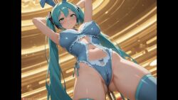 ai_generated ass ass_focus ass_up big_ass big_breasts blue_hair bubble_ass bubble_butt bunny bunny_costume bunny_ears bunny_girl bunnysuit casino covered_nipples covered_pussy dancer dancing feet feet_fetish female hatsune_miku leaning_forward panties round_ass round_butt servant sex_slave sex_toy slave spread_ass stage stage_lights toes, vocaloid waifys waiting_for_sex